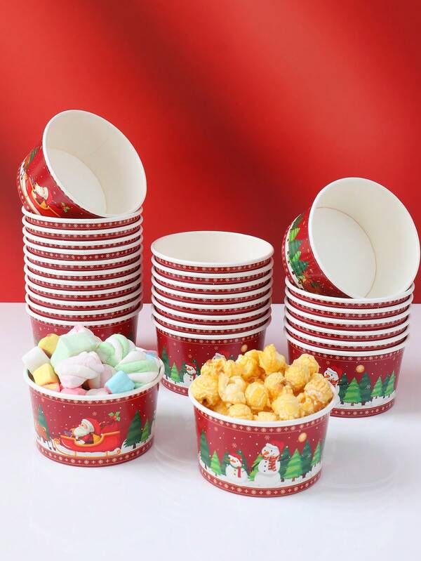 10 pezzi Ciotole di carta da 8 once, motivo Babbo Natale sulla slitta, ciotole di carta monouso, coppette per gelato, scatole per popcorn, contenitori per alimenti, per uso domestico, ristorante, asporto, picnic, feste, forniture da cucina, confezioni alimentari, contenitori natalizi, decorazioni natalizie per la casa, regali di Capodanno, decorazioni per il 2026 Felice Anno Nuovo, stoviglie monouso