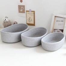 Oval-Shaped Storage Basket, Woven Minimalist Style Blue Plain Basket For Living Room Desk, Snacks, Fruits, Toys Storage, Hallway, Bathroom, For Back To School - Khaki - View 16