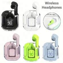Auriculares inalámbricos TWS cabina espacial - sonido cristalino, diseño transparente con pantalla digital LED, espera ultra larga, control de volumen táctil, micrófono de condensador y batería de polímero de litio recargable para música y llamadas con manos libres, conectividad inalámbrica de moda transparente, compatible universalmente con todos los teléfonos inteligentes, disfruta de un sonido nítido y distinto con estilo - Rosa - Ver 8