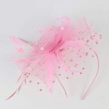 Ibeauti Fascinator Hats With Screentouch Lace Gloves Set Women Tea Party Cocktail Wedding Derby Headwear Short Gloves - 02 粉紅色 - 查看 6