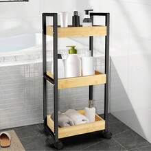 Desserte à Roulettes Bambou With étagère 3 Bacs Chariot De Rangement à 3 Levelx Desserte étagère De Rangement à Roulettes Pour Salle De Bain Cuisine En Bambou 20 * 30 * 80cm - Black - View 4