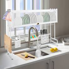 Dish Drainer, 3-Tier Stainless Steel Dish Drainer With Drip Tray, Dish Drainer With Cup Holder, Dish Dryer For Kitchen Counter - White-65*30*78cm - View 6