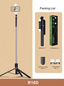 170cm/ 66.9-Inch Remote Control Bluetooth Alloy Selfie Stick Mobile Phone Stand, LED Fill Light, Suitable For Shooting Video, Recording Life, Telescopic, 360° Rotation, Anti-Shake, Folding Portable Three-Legged Handheld/Ground Selfie Stick