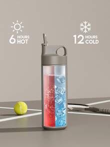 18oz Stainless Steel Insulated Water Bottle, Leakproof Portable Travel Mug with Straw for Hot and Cold Beverages for School, Gym, Office, and Outdoor Multiple Occasions - 灰色 - 查看 7