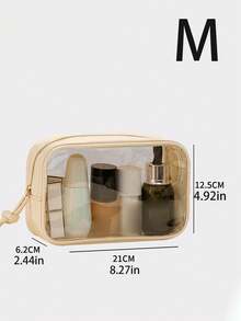 1 pieza Bolsa de aseo transparente impermeable, de gran capacidad y portátil para maquillaje, viajes al aire libre, natación, adecuada para guardar ropa interior, toallas, ropa en la maleta; tamaño mediano para cosméticos, lápiz labial; tamaño pequeño para cargadores, lápiz labial, fácil de llevar en el equipaje - Beis - Ver 8
