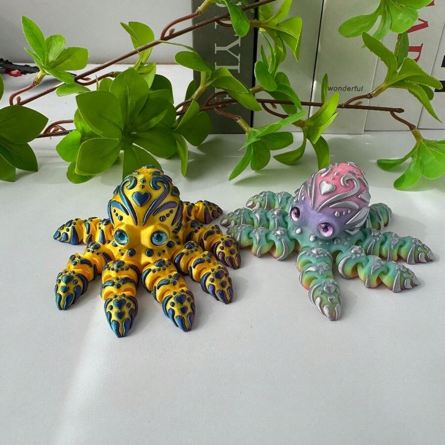 2-Piece Set Of 3D Printed Golden Octopus And Universe Colored Octopus Statues, Party Gifts, Collection Of Dreamy Creatures, Ideal Gifts For Birthdays, Holidays, Christmas, And Halloween - Multicolor(2 Pieces) - View 1