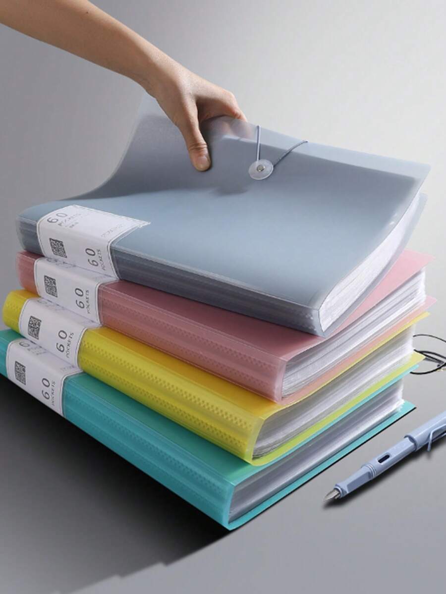 1pc Semi-Transparent File Folder, Clear Insert Page Binder, Snap Closure Document Folder, Multi-Color Storage Box, Multi-Size Refillable Binder, 20/30/40/60/100 Pages, A4 Multi-Layer Insert Sleeves, 5 Color Options - Multicolor - View 1