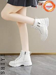 2025 Winter Women Snow Boots, Plush Lining, Thick Insulation, Elevated, Fashion Versatile, Student Casual Short Boots - White - View 10