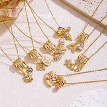 New 18K Stainless Steel Zirconia Necklace For Women, Micro-Inlaid Copper Pendant Jewelry, High-End Fashion Personality And Versatile Temperament - 金-13 - 查看 2