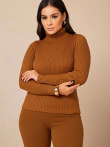 Cacharrel Feminina Tricot Blusa de Frio Gola Alta Manga Longa Básica Clássica Tricô Moda Outono/Inverno