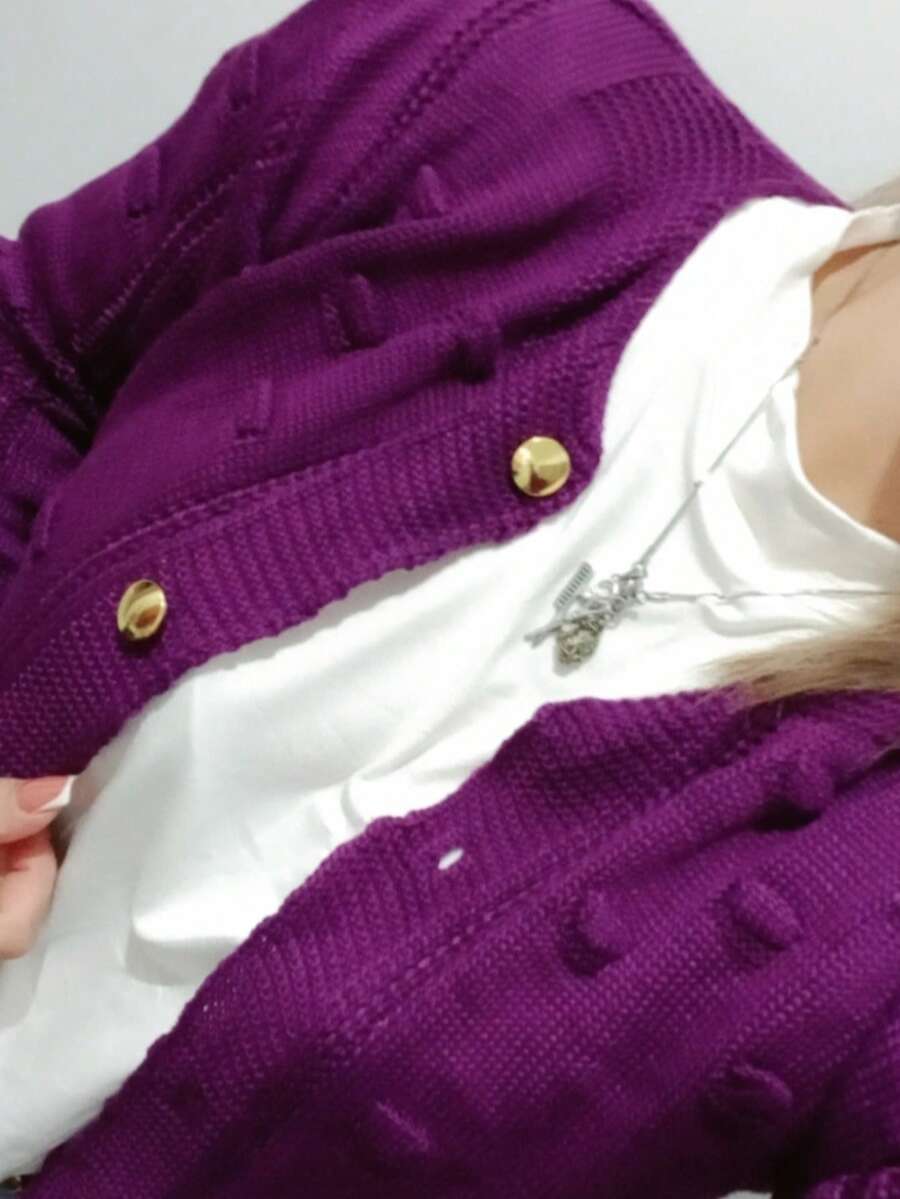 Winter Coat Knitted Cold Weather Blouse Cardigan Style Casual Party Knitwear Women's Clothing - 紫色的 - 查看 1