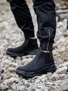 High-Top Steel Toe Work Shoes For Men And Women - Slip-On All-Season Couples' Safety Boots With Anti-Smash, Puncture-Proof & Spark-Resistant Design, Water-Resistant, Lightweight & Durable Protective Shoes For Industrial Construction, Warehouse, Outdoor Work & Training - 黑色 - 查看 7