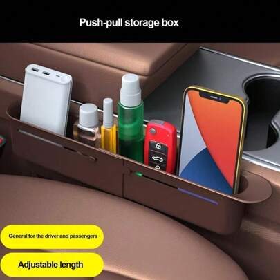Retractable Car Seat Storage Box Storage Box Car Interior Storage Accessories Car Seat Colour:Black/Brown Material:Plastic Package Contents: 1pc Retractable Car Seat Storage Box Only The Above Package Content, Other Products Are Not Included.