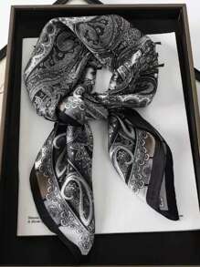 1 pièce Foulard carré imprimé cachemire pour femmes, bandeau en soie et foulard pour le cou pour une utilisation quotidienne
