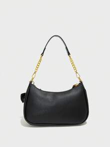 新款时尚女士单肩包，采用多功能防水PU材质，饰有黑色蝴蝶结吊坠和字母设计，可用作单肩包或腋下包，适合购物、通勤、外出、聚会等各种场合。 - 黑色 - 查看 3