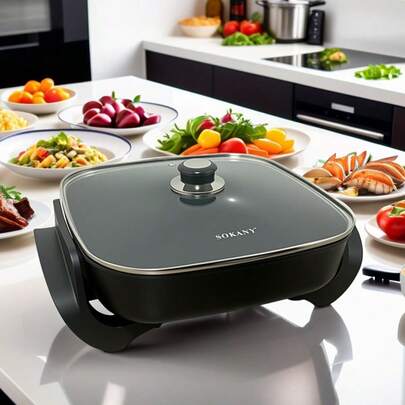 Electric Frying Pan -15.2 * 12.6 Inch Non Stick Frying Pan, With Temperature Setting, Evenly Heated, Used For Egg Cake Barbecue, Cooking Breakfast Grill, Dishwasher Cleaning,. XL Family Frying Pan -1500W Multi Gear Control