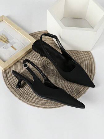 Fall/Winter 2025 4cm Black High Heel Pumps, Party Dress Shoes, Slip-On Stilettos, Pointed Toe High Heels For Women, Kitten Heels, Elegant
