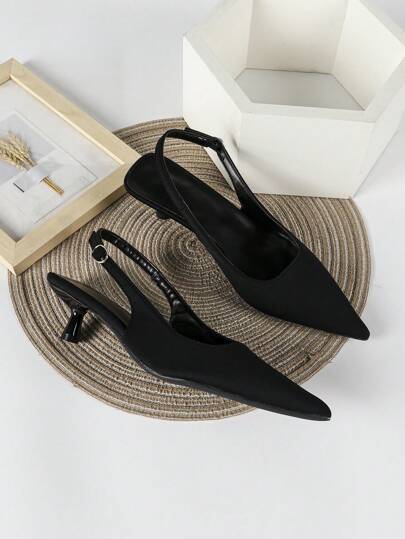 Fall/Winter 2025 4cm Black High Heel Pumps, Party Dress Shoes, Slip-On Stilettos, Pointed Toe High Heels For Women, Kitten Heels, Elegant