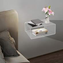 CNCEST Acrylic Floating Nightstand, Wall Mounted Acrylic Bedside Table Bookshelf, Bedside Table, Nightstand Shelf, 16.14*9.45*6.69in, Clear - Thông thoáng - Xem 7