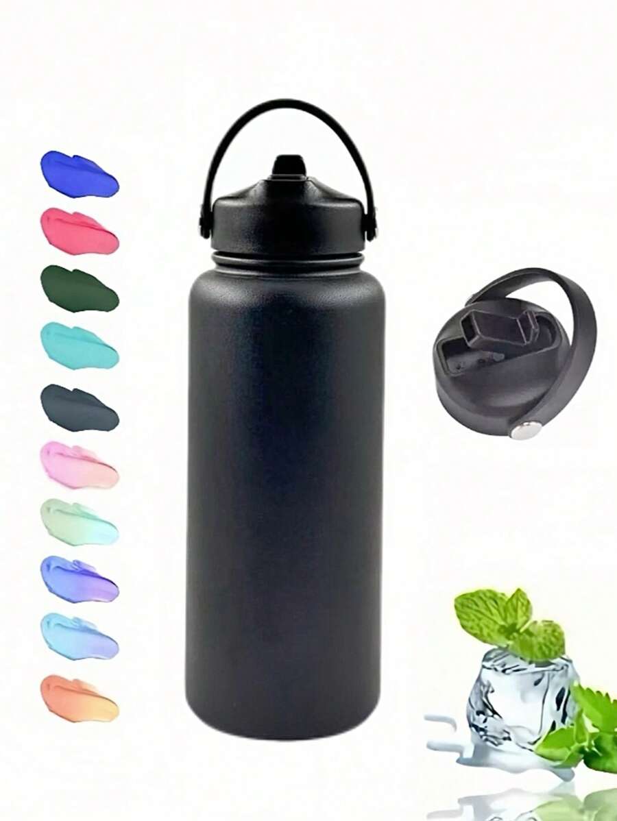 1pc 32oz Stainless Steel Double Wall Insulated Sports Water Bottle With Handle, Leak-Proof Travel Tumbler To Keep Drinks Hot/Cold, Suitable For Outdoor Sports, Camping, Gym, Holiday Gifts, Summer - Multicolor - View 1