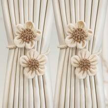 1pc/2pcs Flower Curtain Tiebacks With Linen Straps, Purely Handcrafted In A Light Luxury And High-End Style. These Are Decorative Fasteners, Buckles, And Gathering Clips, Suitable For Living Rooms, Bedrooms, And Home Decoration,Room Decor