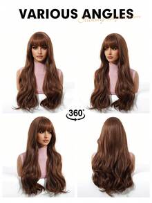 Long Wavy Ombre Brown Mix Blonde Highlight Wigs For Women Synthetic Hair Heat Resistant Ombre Wig For Daily Party Cosplay Use-22Inches - 棕色 - 查看 9