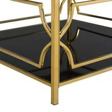 MoolSun Luxury Metal Living Room Furniture Set, Multi Person Dining Table For Living Room Gatherings, 2-Piece Luxury Metal Dining Chairs, Double-Layer Black Tempered Glass Top Edge Table, Double-Layer Black Tempered Glass Countertop With Stainless Steel Circular Living Room Coffee Table, Modern Glass Countertop Mirror With Gold Stainless Steel Living Room Entrance Table, Suitable For Living Rooms, Apartments, Kitchens, Bedrooms, Offices, And Hotels. - B-方形咖啡桌-黑色 - 查看 9