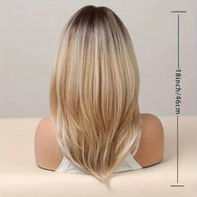 TOPSHE 16 Zoll Ombre Blonde bis dunkle Wurzeln Lockenperücke mit Pony für Frauen - Hitzebeständige synthetische Perücken für Frauen für Cosplay, Halloween, Party, Alltag, HOT