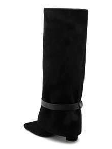 Bottes Haute Femme à Bout Pointu Avec Ceinture Décorative – Look Western Chic And Contemporain - Black - 1 - View 4