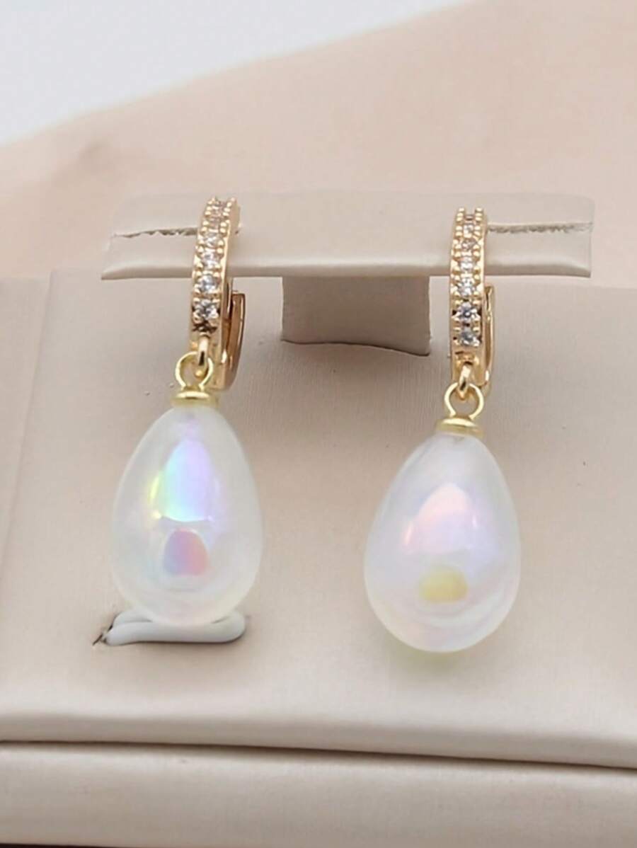 زوج من أقراط قلادة اللؤلؤ الفاخرة للنساء، أقراط حلقية أنيقة من الزركونيا، إكسسوارات أزياء أنيقة