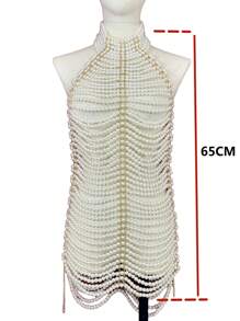 1条优雅精致的珍珠长项链，手工制作，华丽夺目，适合婚礼、派对、酒吧、音乐节等场合。情人节送给女性的礼物。 - 白色 - 查看 7