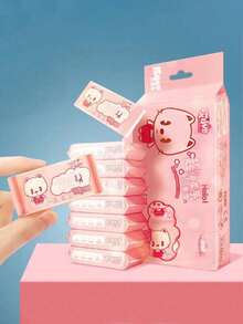 256 Stücke Super Mini Cartoon Muster Feuchttücher Kleine Packung, tragbare Feuchttücher für die tägliche Reinigung