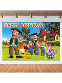 Cartoon Farm Barn La Granja De Zenón Theme Backdrop Birthday Party Decorations Background Photozone Props Poster Gifts - 白色 - 查看 1