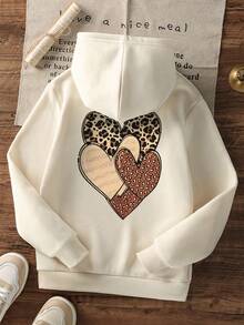 1pc Girls Casual Printed Pullover Hoodie Sweatshirt, Thermal Lined, Long Sleeve, Autumn/Winter - Apricot - View 3