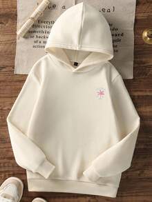 1pc Tween Girl Casual Printed Pullover Sweatshirt, Thermal Lined, Long Sleeve, Autumn/Winter Student Clothing - Apricot - View 4