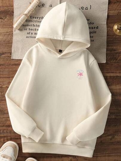 1pc Tween Girl Casual Printed Pullover Sweatshirt, Thermal Lined, Long Sleeve, Autumn/Winter Student Clothing