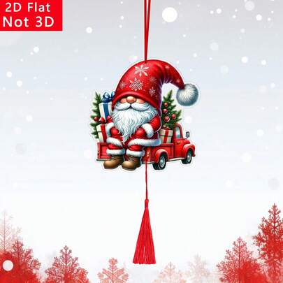 2D Flat, 1pc, Funny Gnome Wearing Santa Hat Sitting On Red Pickup Truck, Santa Claus. Dwarf, Car Interior Hanging Decor, 2D Multifunctional Acrylic Ornament, With Red Tassel, Holiday Party Decoration, Adds Atmosphere, Christmas Gift, Valentine's Day Gift, New Year Gift, Birthday Gift, Christmas Tree Decoration