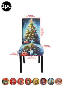 1 pieza/4 piezas/6 piezas/20 piezas Funda de silla impresa en seda de leche navideña, funda protectora elástica impresa para sillas, apta para oficina, sala de estar, hotel, sillas de eventos, árbol de Navidad, Papá Noel, muñeco de nieve, campana navideña
