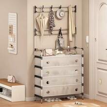 Five-Tier Dustproof Shoe Rack With Doors: Multiple Storage Levels, Individually Stackable Design, Metal Frame, 10 Hooks, And A Separate Coat/Shoe Rack. - Black - View 1