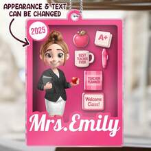 Catygift Mặt dây chuyền xe hơi bằng acrylic khắc tên giáo viên theo yêu cầu, quà tặng cá nhân hóa dành cho giáo viên (khắc tên và năm), món quà tinh tế chủ đề giáo viên, dành cho các nhà giáo dục và đồng nghiệp. - Như được hiển thị - Xem 2