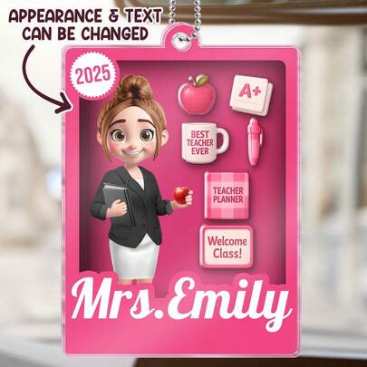 Catygift Customized Acrylic Teacher Car Pendant, Personalized Teacher Gift (Name And Year Engraved), Exquisite Teacher-Themed Gift, For Educators And Colleagues
