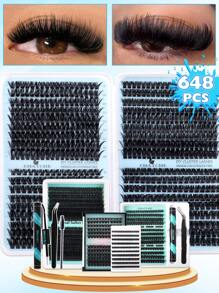 Zestaw 144/180/216/300/648 kępek rzęs D-Roll, sztuczne rzęsy DIY do segmentacji w domu, gęste i puszyste sztuczne rzęsy, z klejem i zabezpieczeniem, szczoteczka do zębów, zestaw pęset, odpowiednie dla początkujących, hybrydowy inteligentny zestaw do przedłużania rzęs 10-16 mm, zestaw DIY: osobiste rzęsy + klej + pęseta + czarna szczoteczka do oczu, łatwy w użyciu, odpowiedni do makijażu i pielęgnacji różnych oczu, na co dzień, na wesele, na imprezę, prezent dla ucznia na powrót do szkoły, zestaw kępek rzęs, rzęsy, sztuczne rzęsy