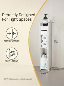 [Bathroom Storage Cabinet ]- Pc Slim White Bathroom Storage Cabinet-Durable PVC Organizer For Tight Spaces, Multi-Purpose Toilet Paper Holder Stand,Paper Storage Cabinet With 2 Doors And Shelves,Over The Toilet Storage Cabinet For Bathroom, Bedroom & Living Room, Easy To Assemble