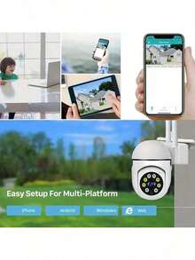 WiFi Security Camera With 360-Degree Rotation, 1080P Resolution, Night Vision, And Remote Access.This High-Definition Indoor/Outdoor Wall-Mountable Camera Is Suitable For Placement In Homes, Courtyards, And Entrances - 白色 - 查看 2
