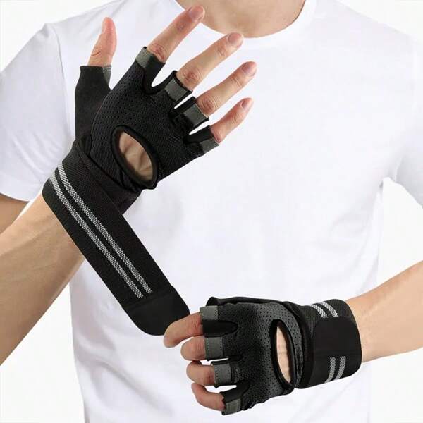 Un par de guantes deportivos, negros y rosas, guantes de ciclismo, guantes deportivos de media-dedo, guantes deportivos antideslizantes, guantes sin dedos para levantamiento de pesas, guantes de fitness esenciales para hombres y mujeres para prevenir callosidades