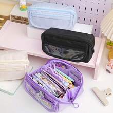Estojo multifuncional de grande capacidade com compartimentos organizadores de mesa, caixa de armazenamento escolar e de escritório de poliéster durável para meninos e meninas, organizador de mesa de estudo portátil com várias seções para canetas, lápis e marcadores, presente ideal de volta às aulas, estojo para lápis