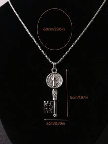 1 件新款欧美时尚男士不锈钢项链，配复古天使翅膀吊坠、圣本笃钥匙吊坠、嘻哈飞机吊坠，适合服装搭配、节日礼物、日常佩戴 - 銀色 - 查看 6