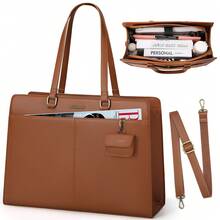 NEWHEY 女士笔记本电脑包 15.6 英寸工作手提包防水皮革笔记本电脑托特包专业商务办公公文包大号电脑笔记本电脑包手提包单肩工作包 - 彩色 - 查看 5