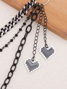 A Fashionable Accessory With Personalized, Fashion , Dark Black Heart Pendant, Double-Layer Zinc Metal Versatile Pants Chain - Black - View 3