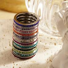 1pc Luxury Birthstone Eternity Band Stainless Steel Stackable Ring For Women, 12 Colors Available, High-Quality Jewelry, Ideal For Valentine's Day, Engagement, Anniversary, Birthday Gift - Silver - View 2